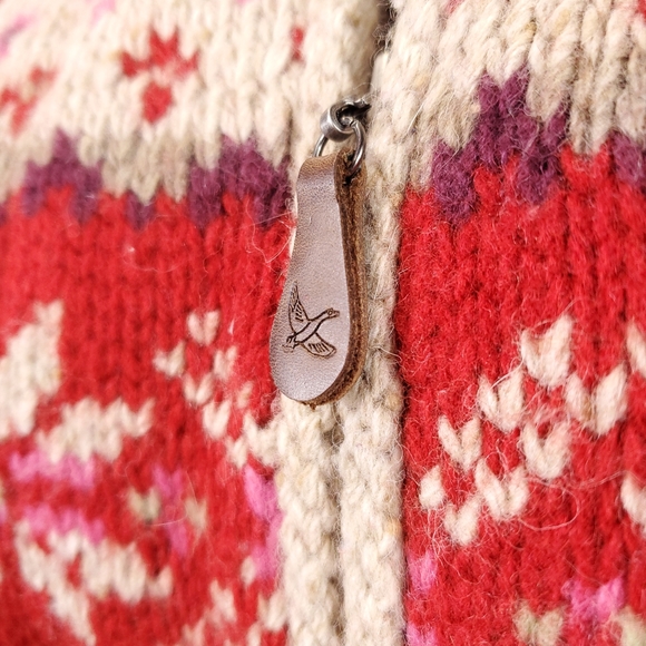 Eddie Bauer Pink/Red Fair Isle Lambswool Cardigan Sweater - Picture 3 of 8